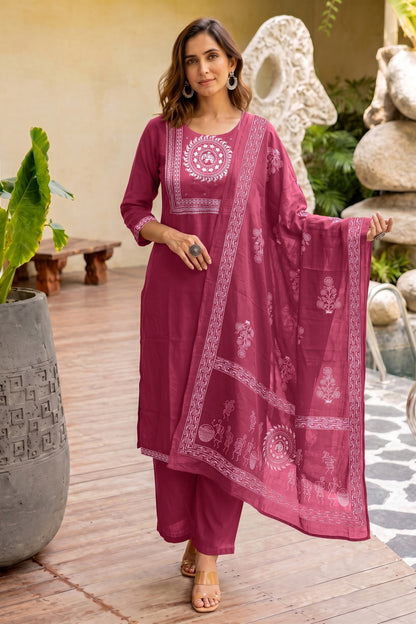 Fancy Block Print Kurta Set with Cutdana Work