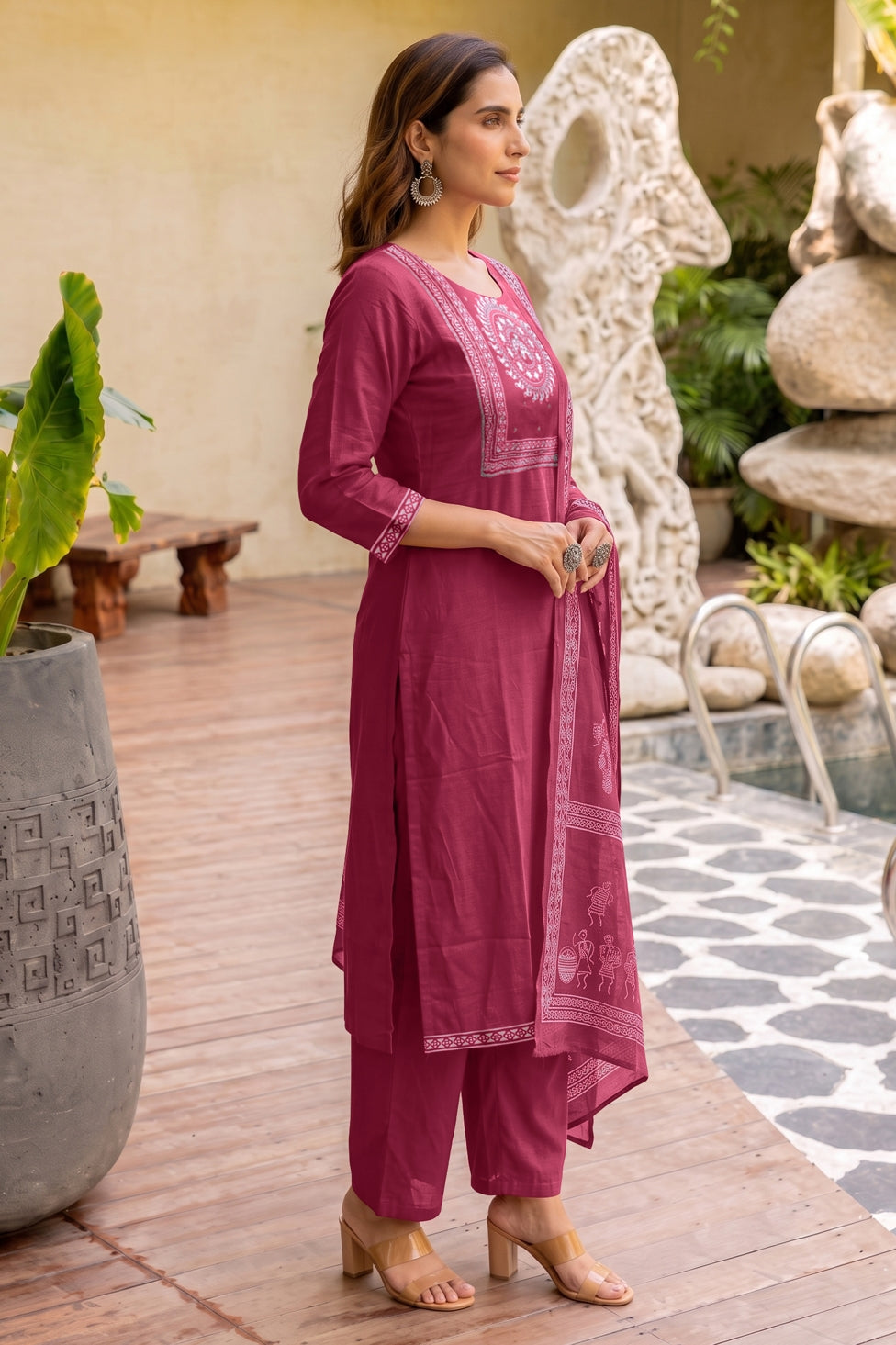 Fancy Block Print Kurta Set with Cutdana Work