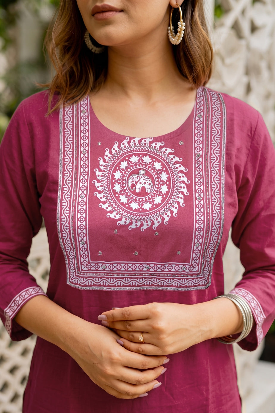 Fancy Block Print Kurta Set with Cutdana Work