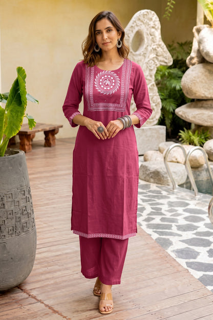 Fancy Block Print Kurta Set with Cutdana Work