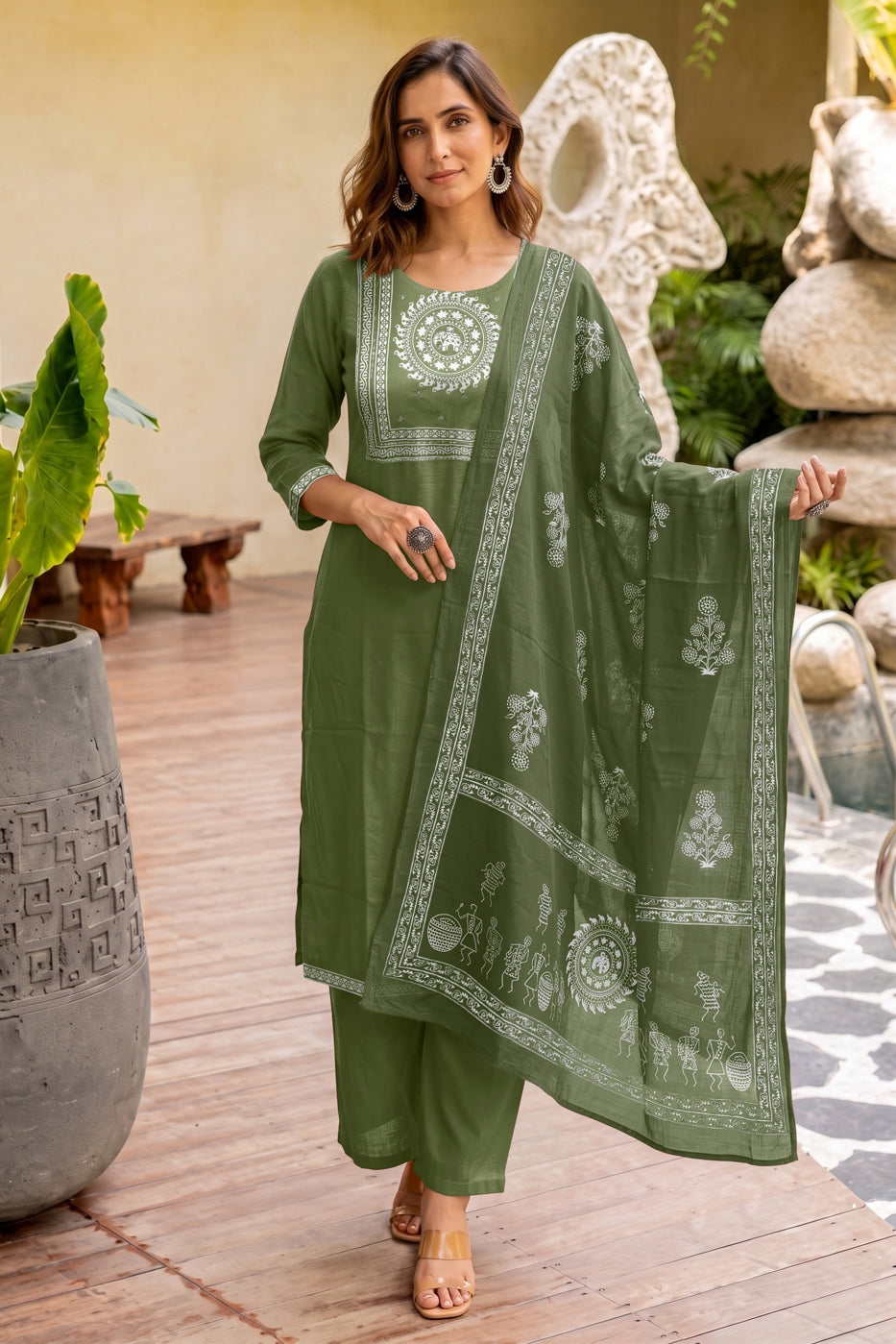 Fancy Block Print Kurta Set with Cutdana Work