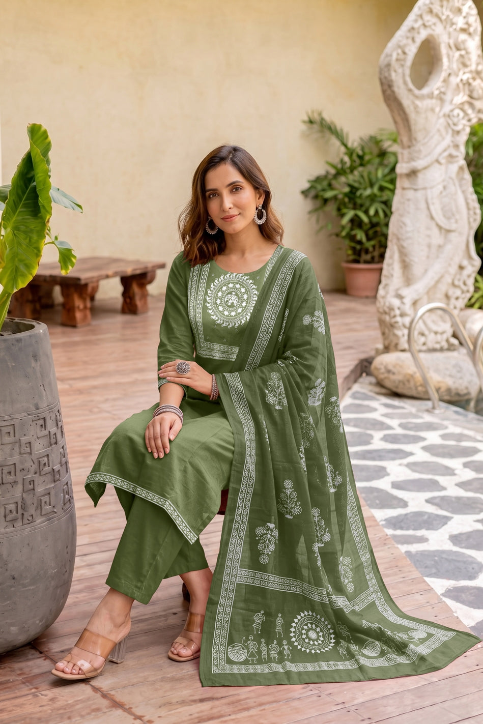 Fancy Block Print Kurta Set with Cutdana Work