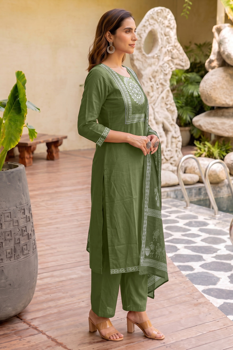 Fancy Block Print Kurta Set with Cutdana Work