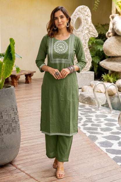 Fancy Block Print Kurta Set with Cutdana Work