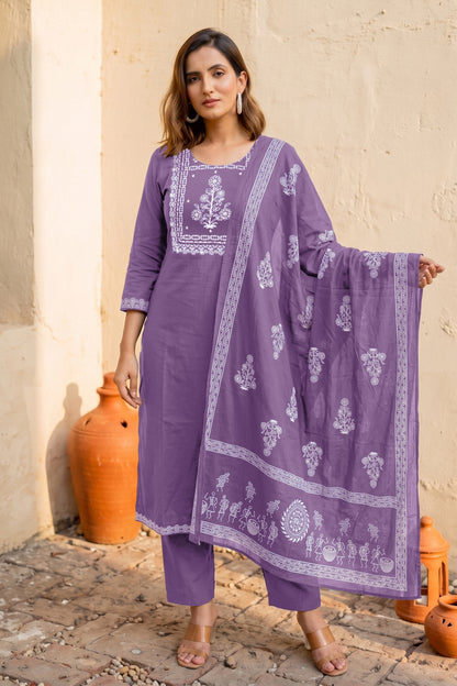 Trendy Block Print Kurta Set with Cutdana Work