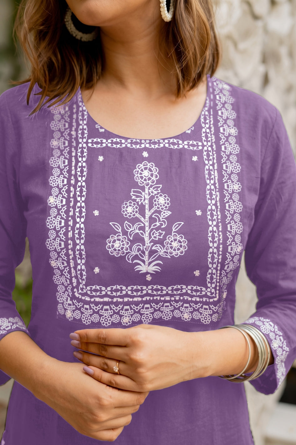 Trendy Block Print Kurta Set with Cutdana Work