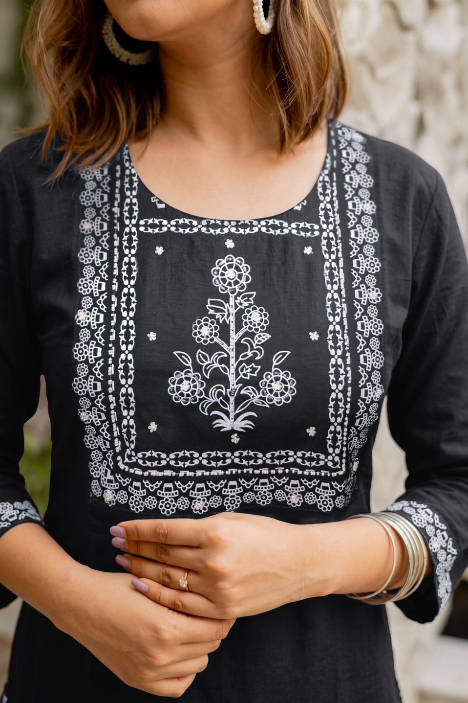 Trendy Block Print Kurta Set with Cutdana Work