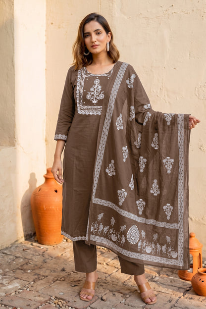 Trendy Block Print Kurta Set with Cutdana Work