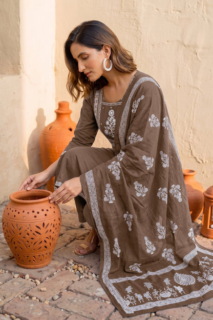 Trendy Block Print Kurta Set with Cutdana Work