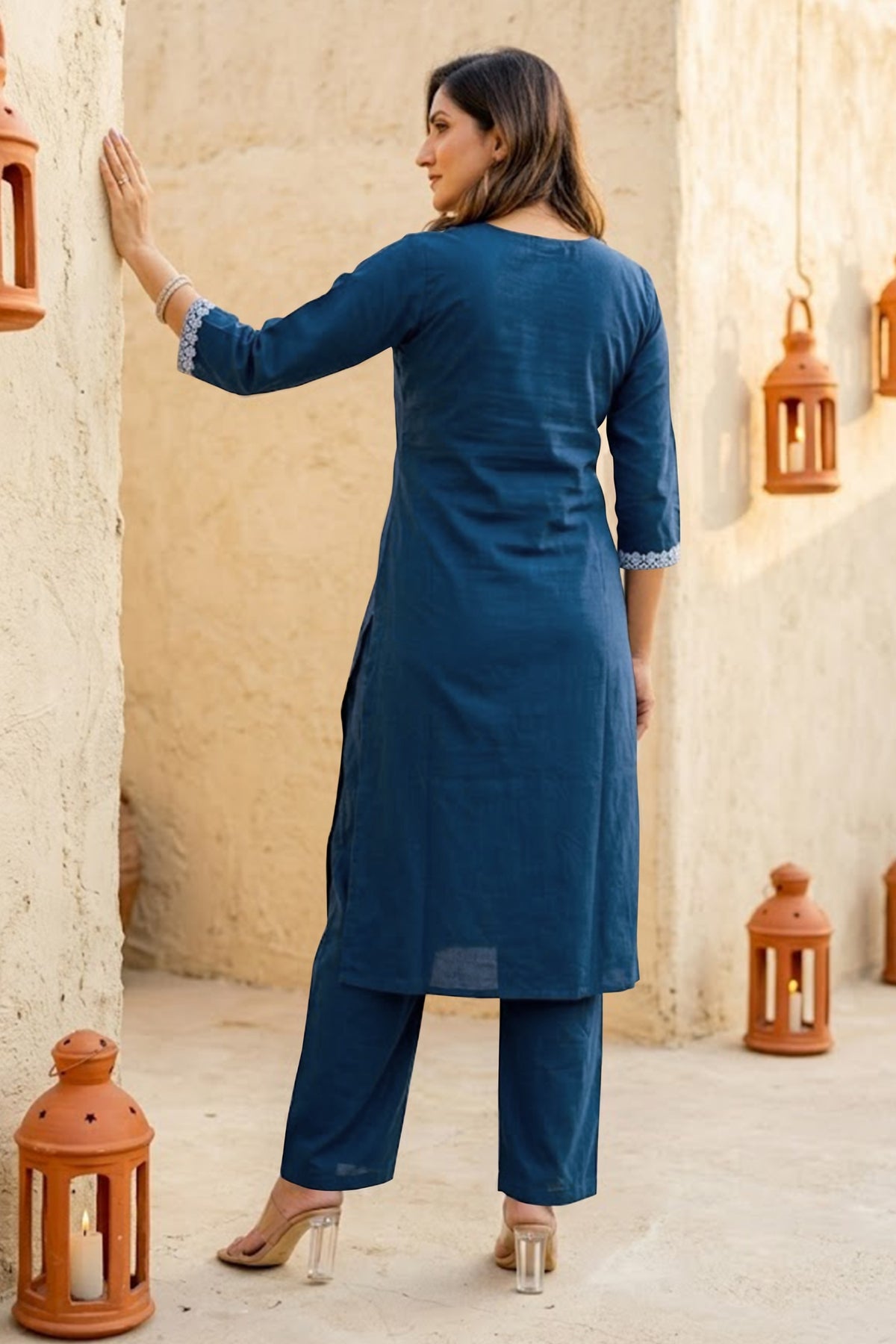 Trendy Block Print Kurta Set with Cutdana Work