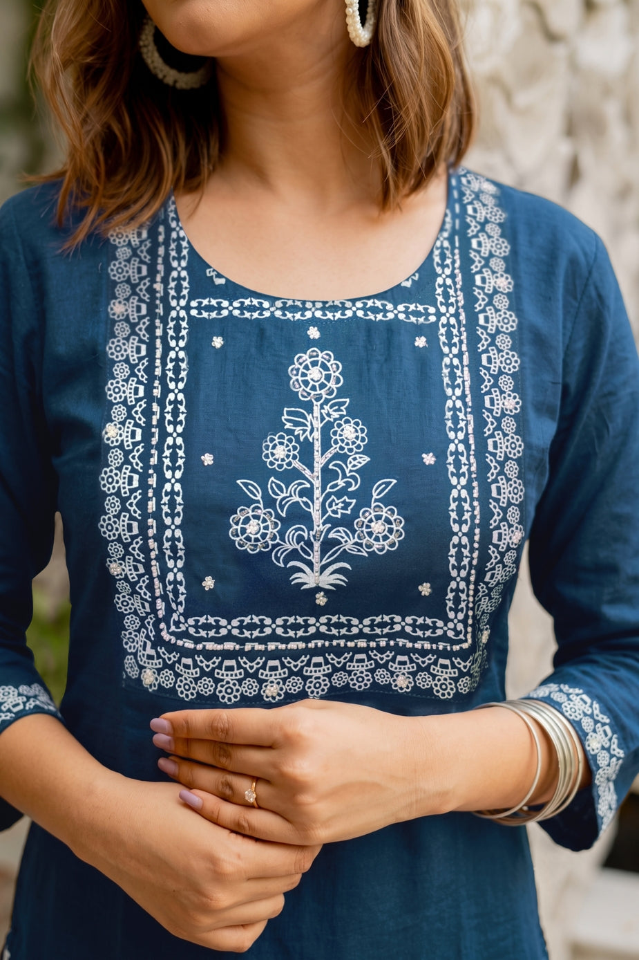 Trendy Block Print Kurta Set with Cutdana Work