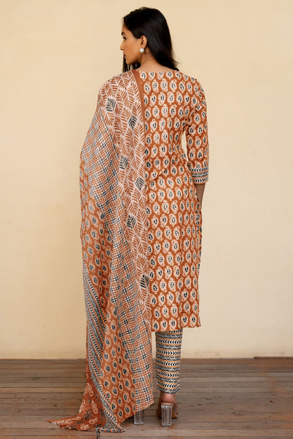 Trendy Cotton Floral Print Kurta Set with dupatta