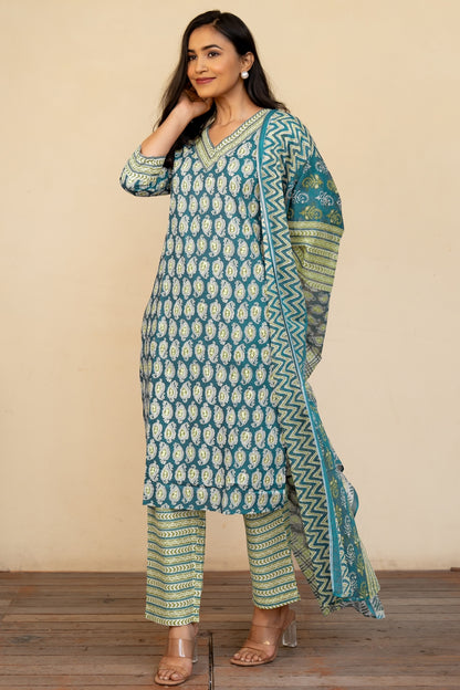 Trendy Cotton Floral Print Kurta Set with dupatta