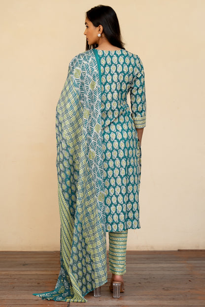 Trendy Cotton Floral Print Kurta Set with dupatta