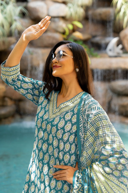 Trendy Cotton Floral Print Kurta Set with dupatta