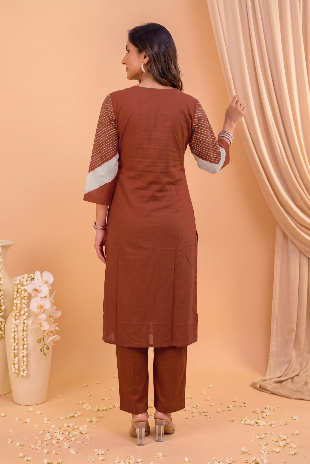 Traditional Bandhani Print Kurta Set with Embellished Neckline