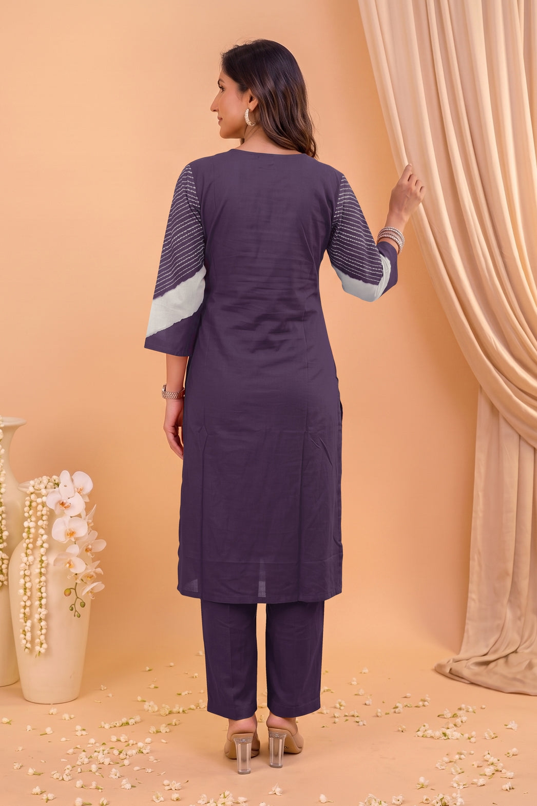 Traditional Bandhani Print Kurta Set with Embellished Neckline