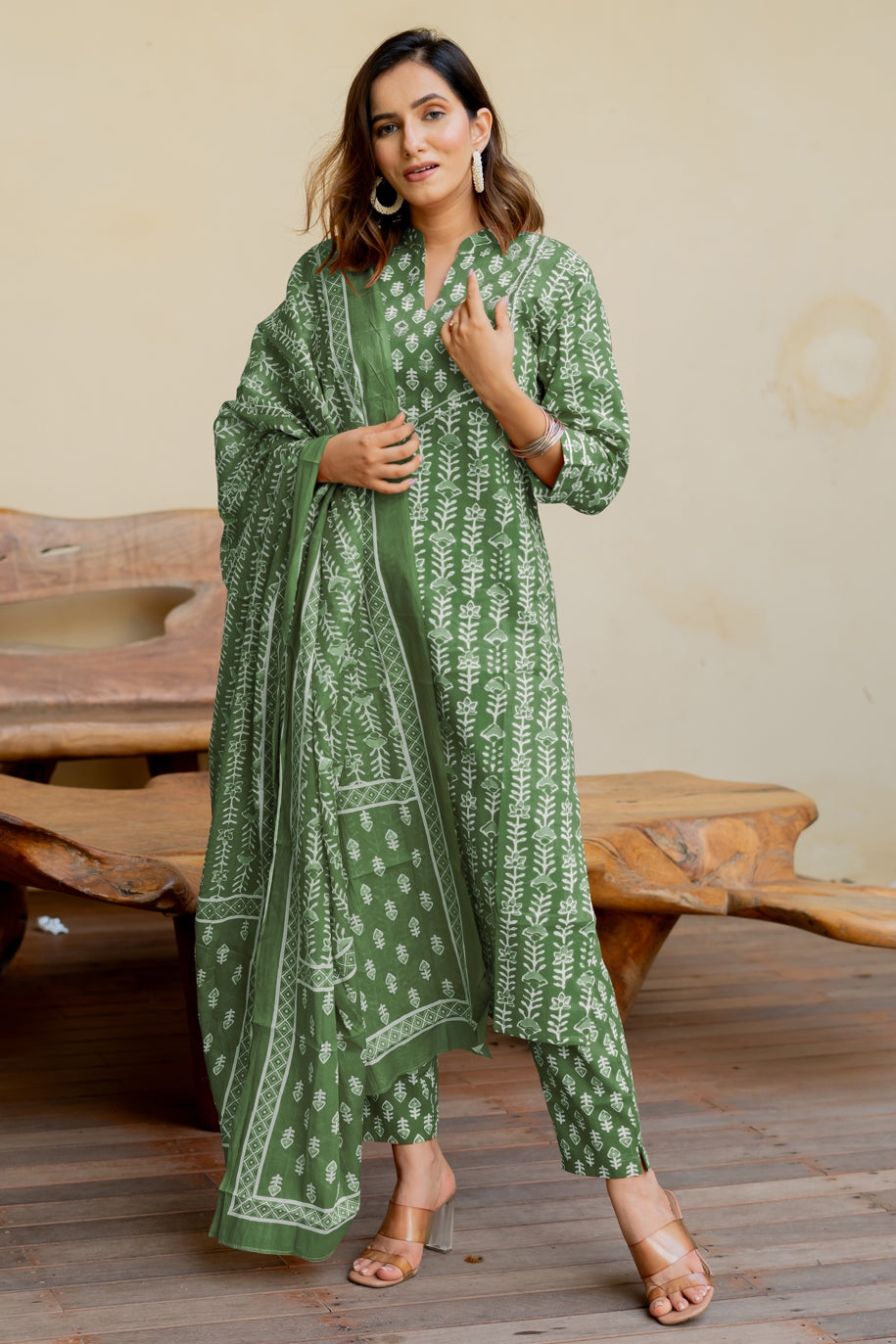 Trendy Cotton Batik Print Kurta Set with dupatta