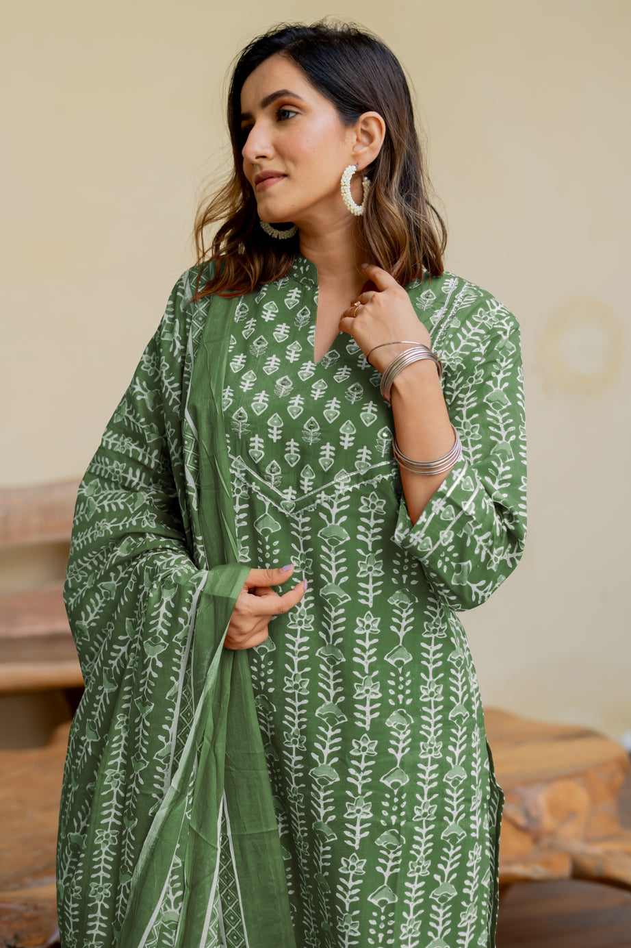 Trendy Cotton Batik Print Kurta Set with dupatta