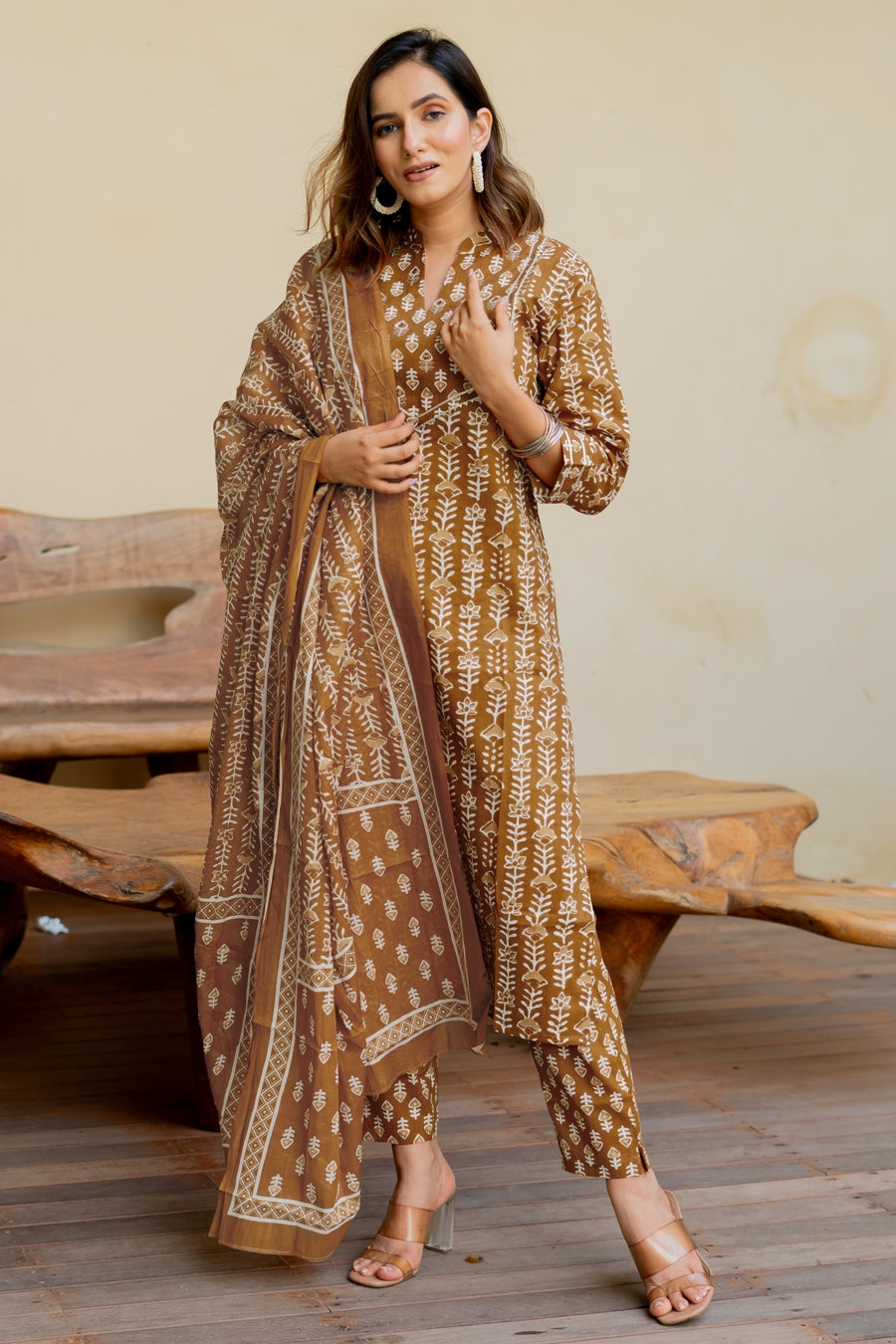 Trendy Cotton Batik Print Kurta Set with dupatta