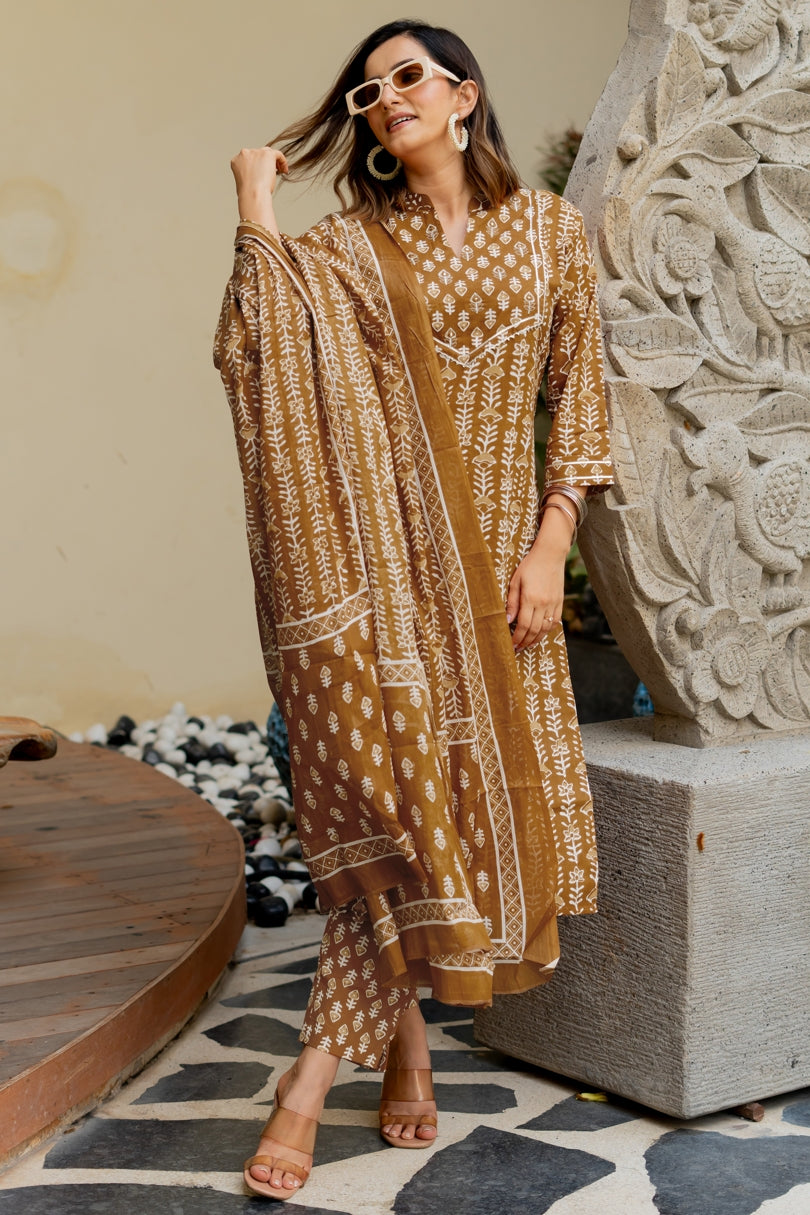 Trendy Cotton Batik Print Kurta Set with dupatta