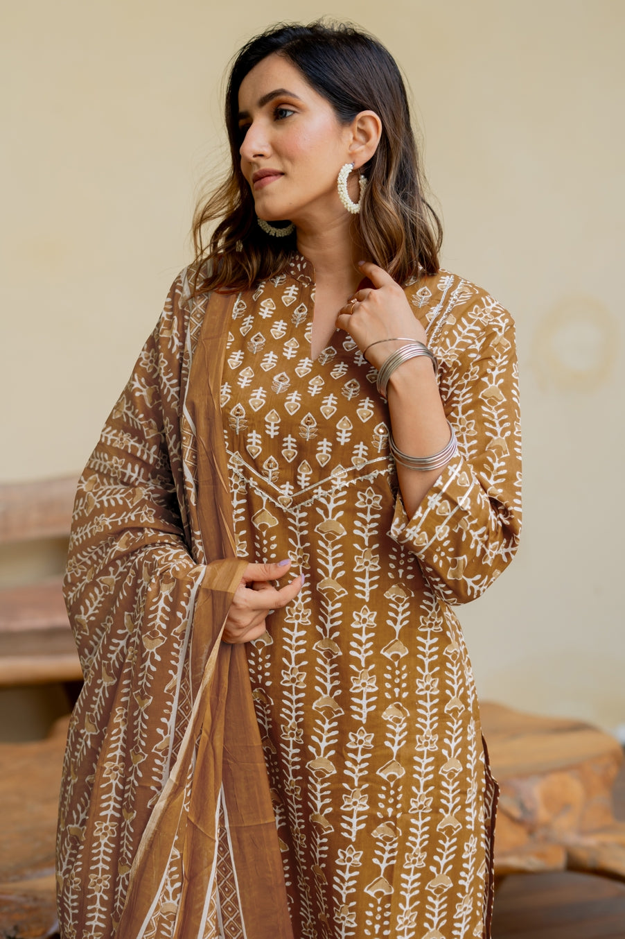 Trendy Cotton Batik Print Kurta Set with dupatta