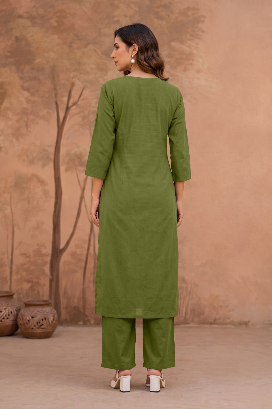 Elegant Ajrakh Block Print Kurta Set with Mirror & Thread Work