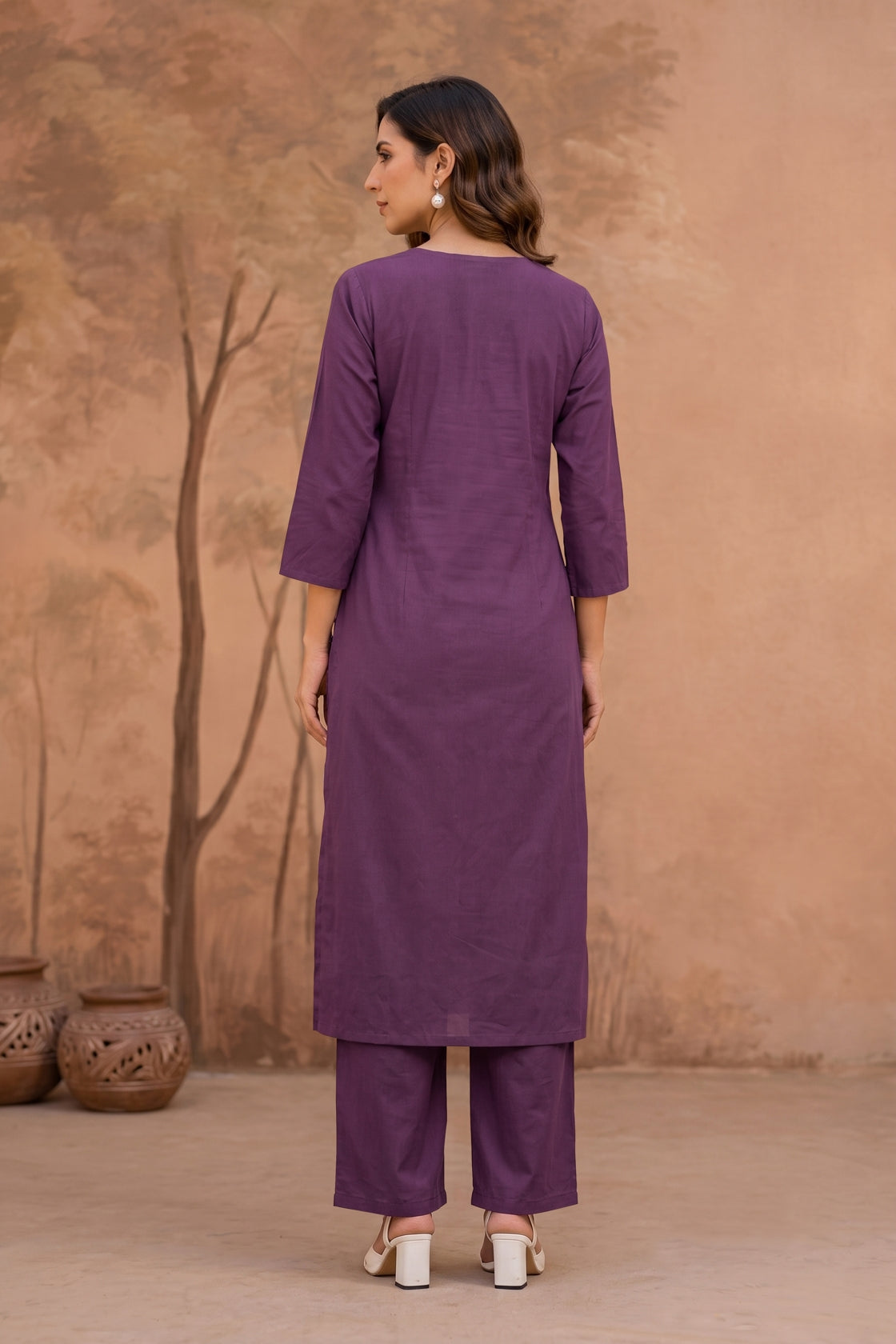 Elegant Ajrakh Block Print Kurta Set with Mirror & Thread Work