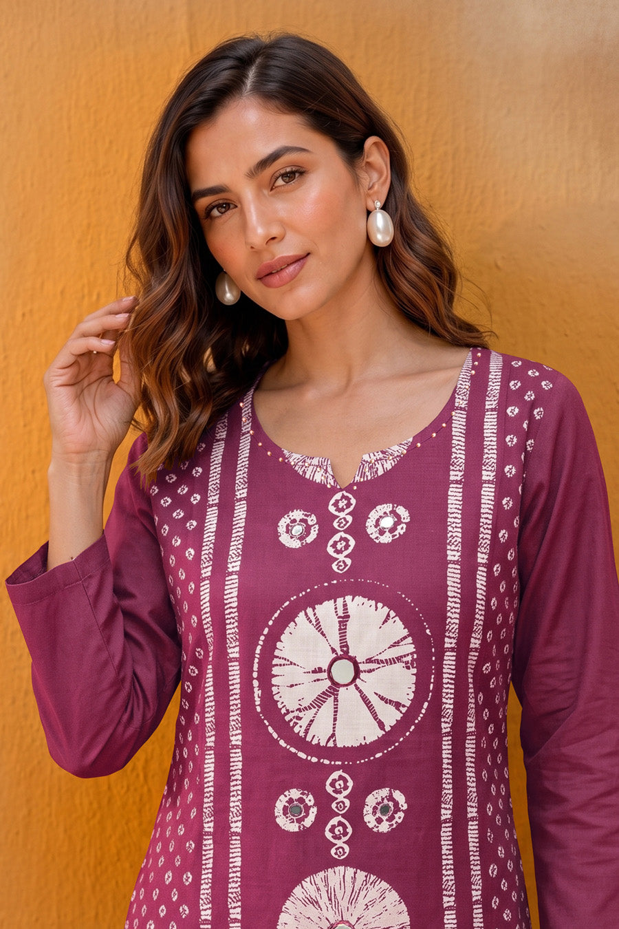 Traditional Tie & Dye Printed Kurta Set with Mirror Work