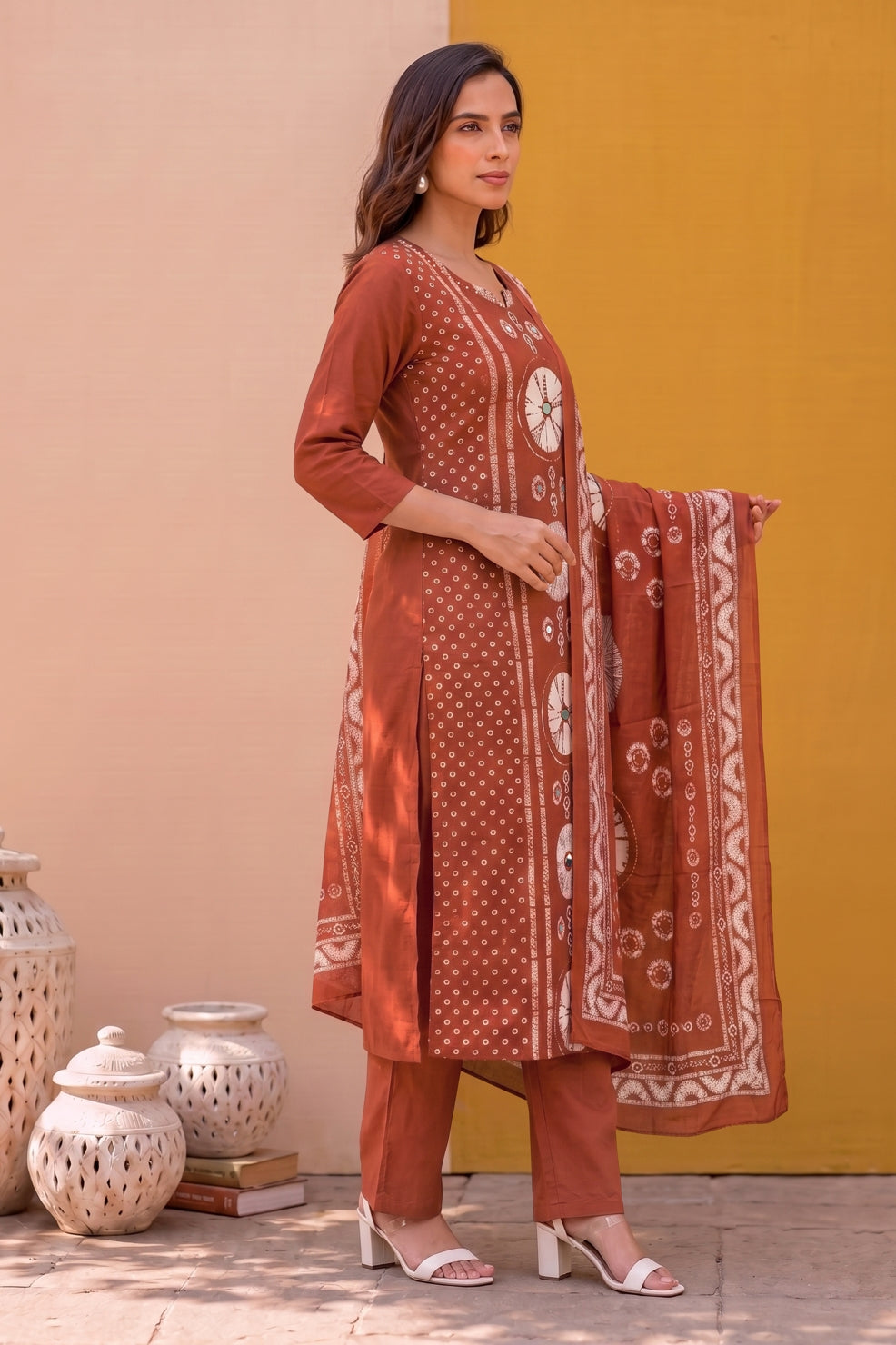 Traditional Tie & Dye Printed Kurta Set with Mirror Work