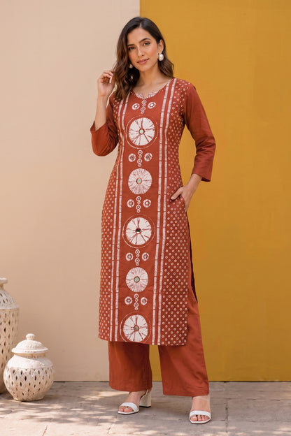 Traditional Tie & Dye Printed Kurta Set with Mirror Work