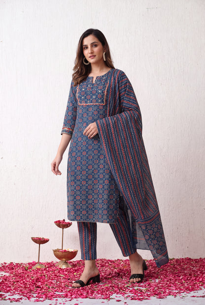 Royal Ajrakh Elegance – Sequin & Gotta Patti Kurta Set