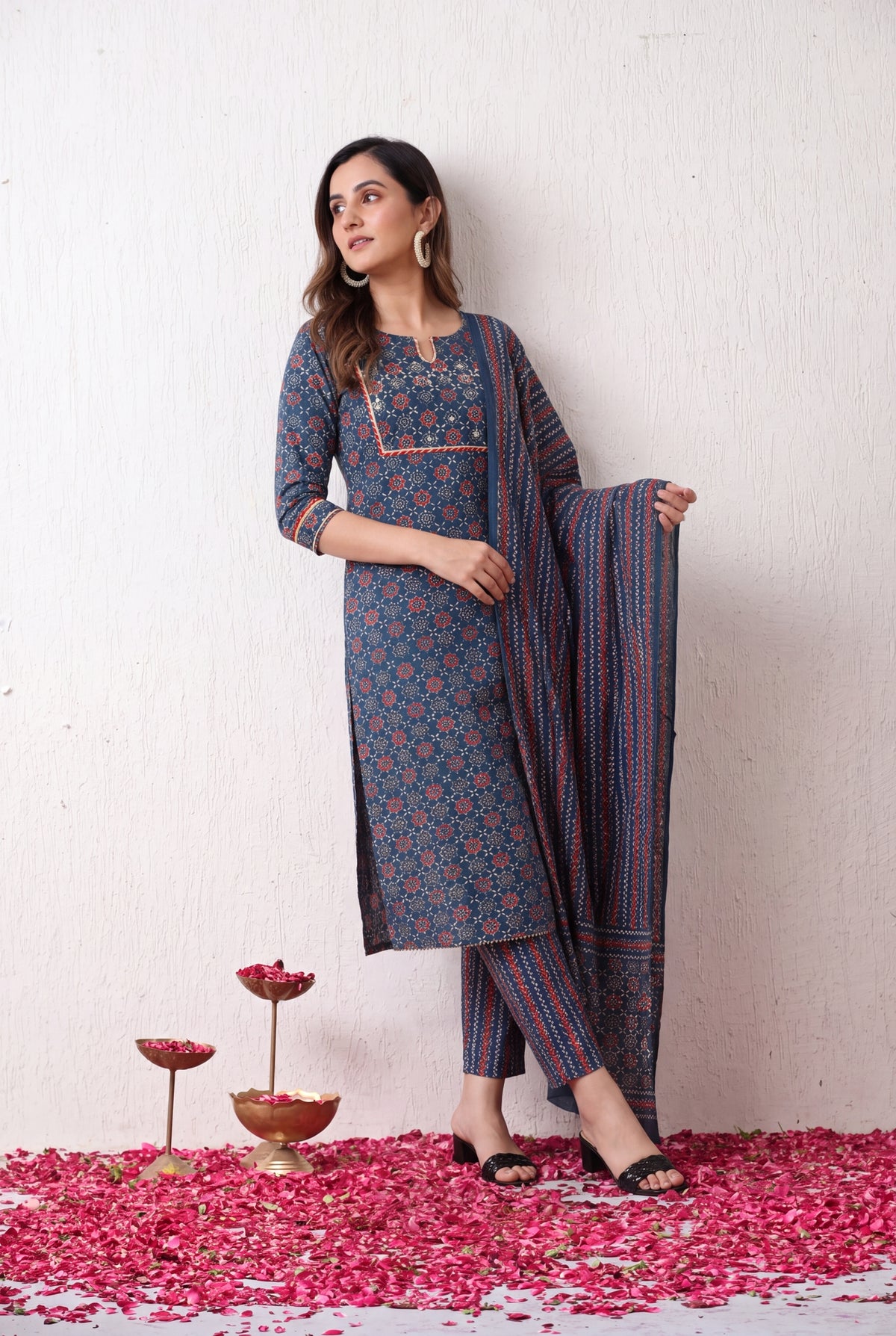 Royal Ajrakh Elegance – Sequin & Gotta Patti Kurta Set