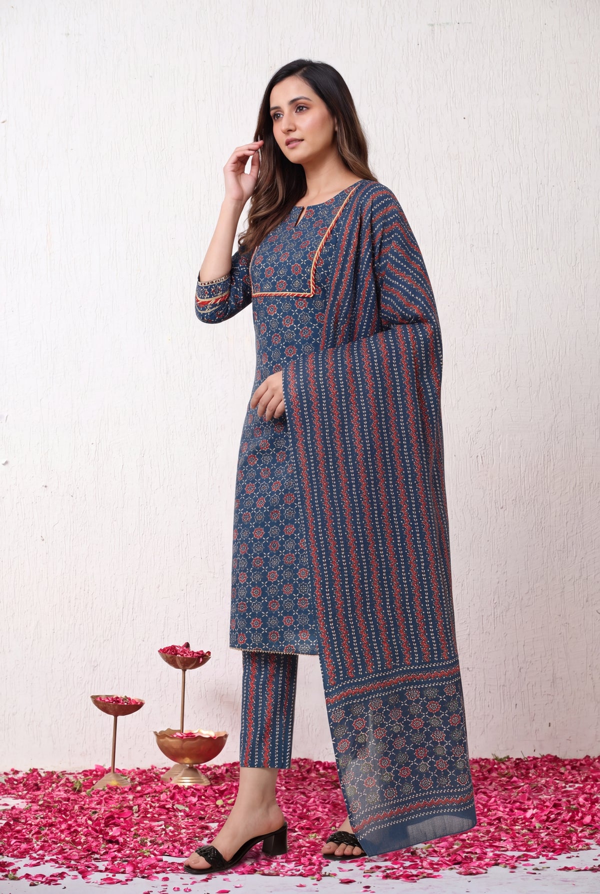 Royal Ajrakh Elegance – Sequin & Gotta Patti Kurta Set