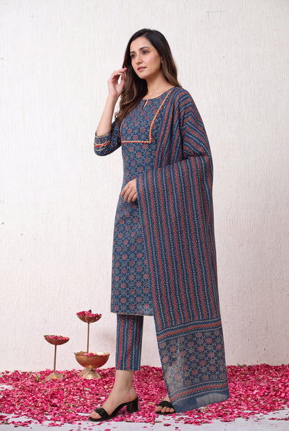 Royal Ajrakh Elegance – Sequin & Gotta Patti Kurta Set