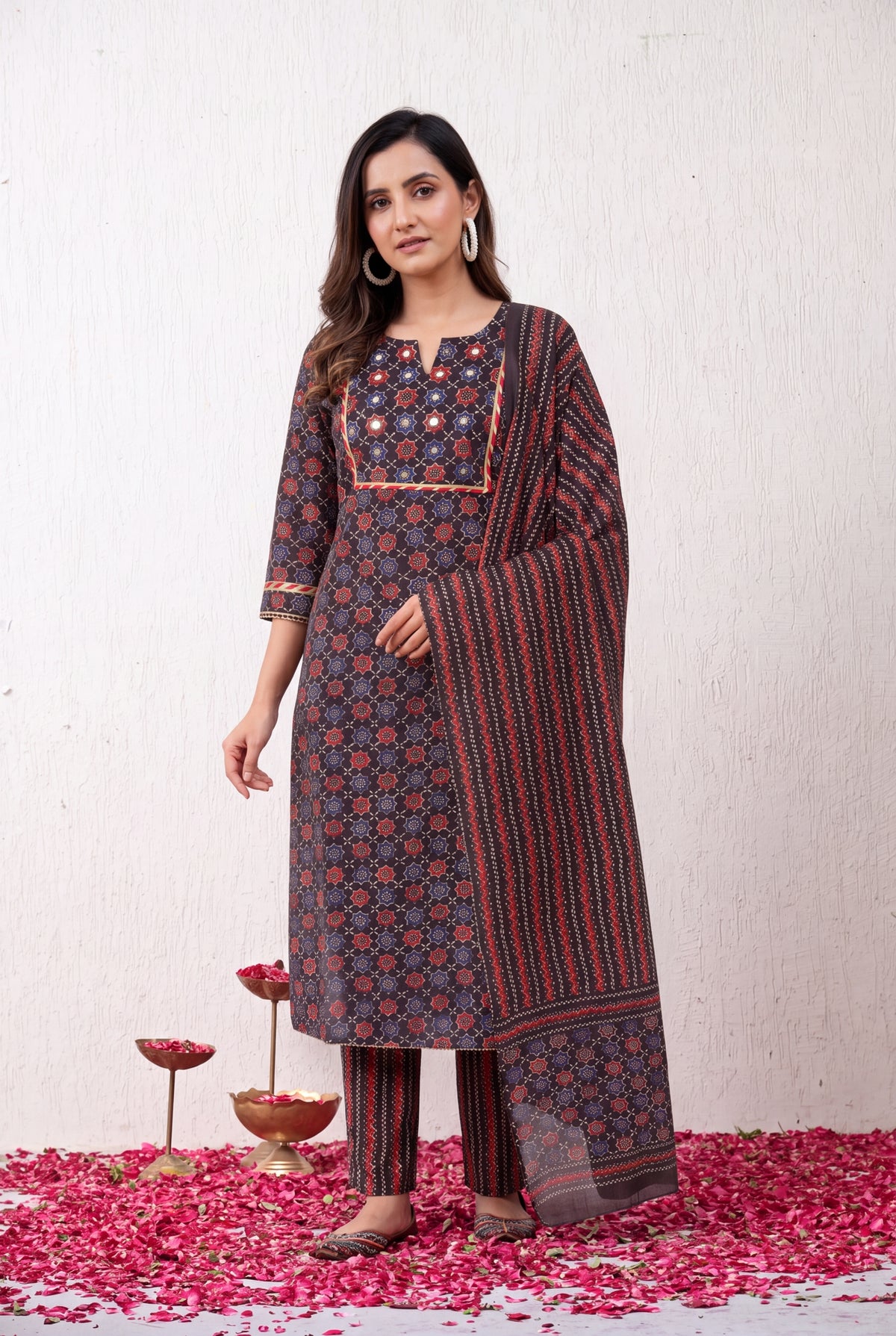 Royal Ajrakh Elegance – Sequin & Gotta Patti Kurta Set