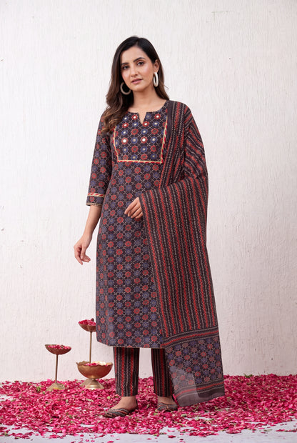 Royal Ajrakh Elegance – Sequin & Gotta Patti Kurta Set