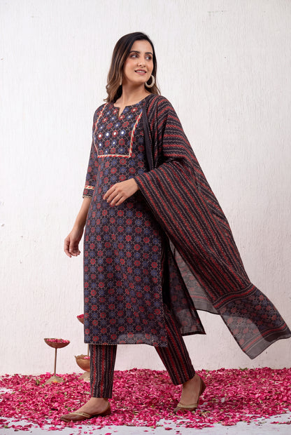 Royal Ajrakh Elegance – Sequin & Gotta Patti Kurta Set