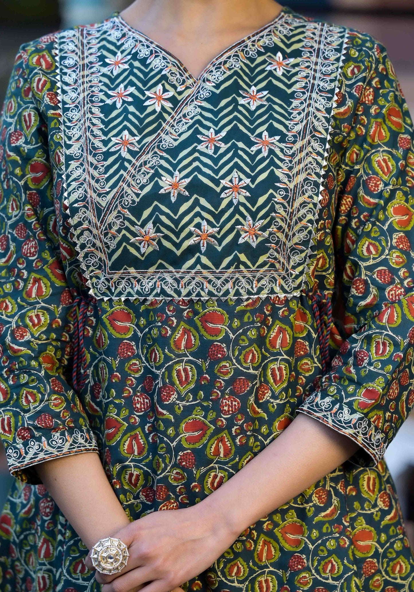 Women Teal & Blue Gotta Patti Paisley Print Pure Cotton Top with Bottom & Dupatta Set