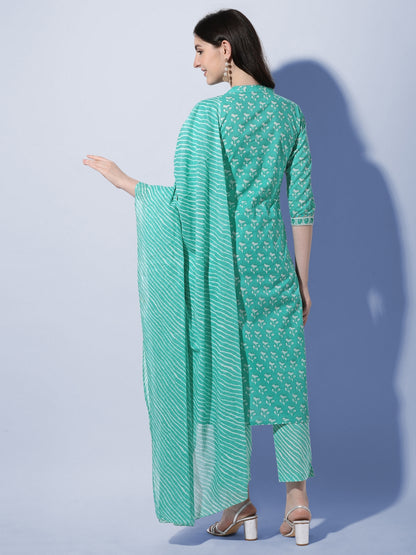 Women’s Floral Printed Kurta Pant Dupatta Set with Sequin & Gotta Patti Lace Work