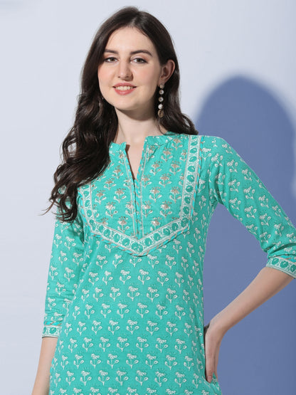 Women’s Floral Printed Kurta Pant Dupatta Set with Sequin & Gotta Patti Lace Work