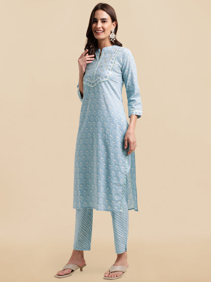 Women’s Floral Printed Kurta Pant Dupatta Set with Sequin & Gotta Patti Lace Work