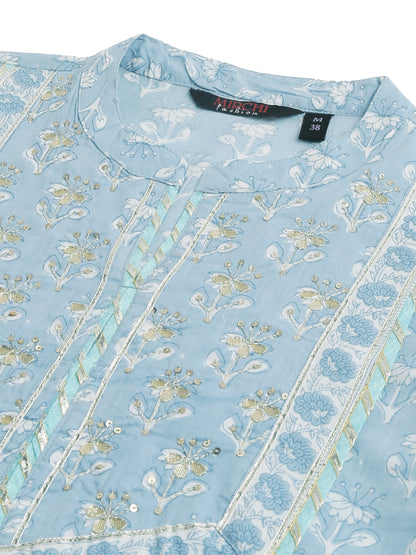 Women’s Floral Printed Kurta Pant Dupatta Set with Sequin & Gotta Patti Lace Work