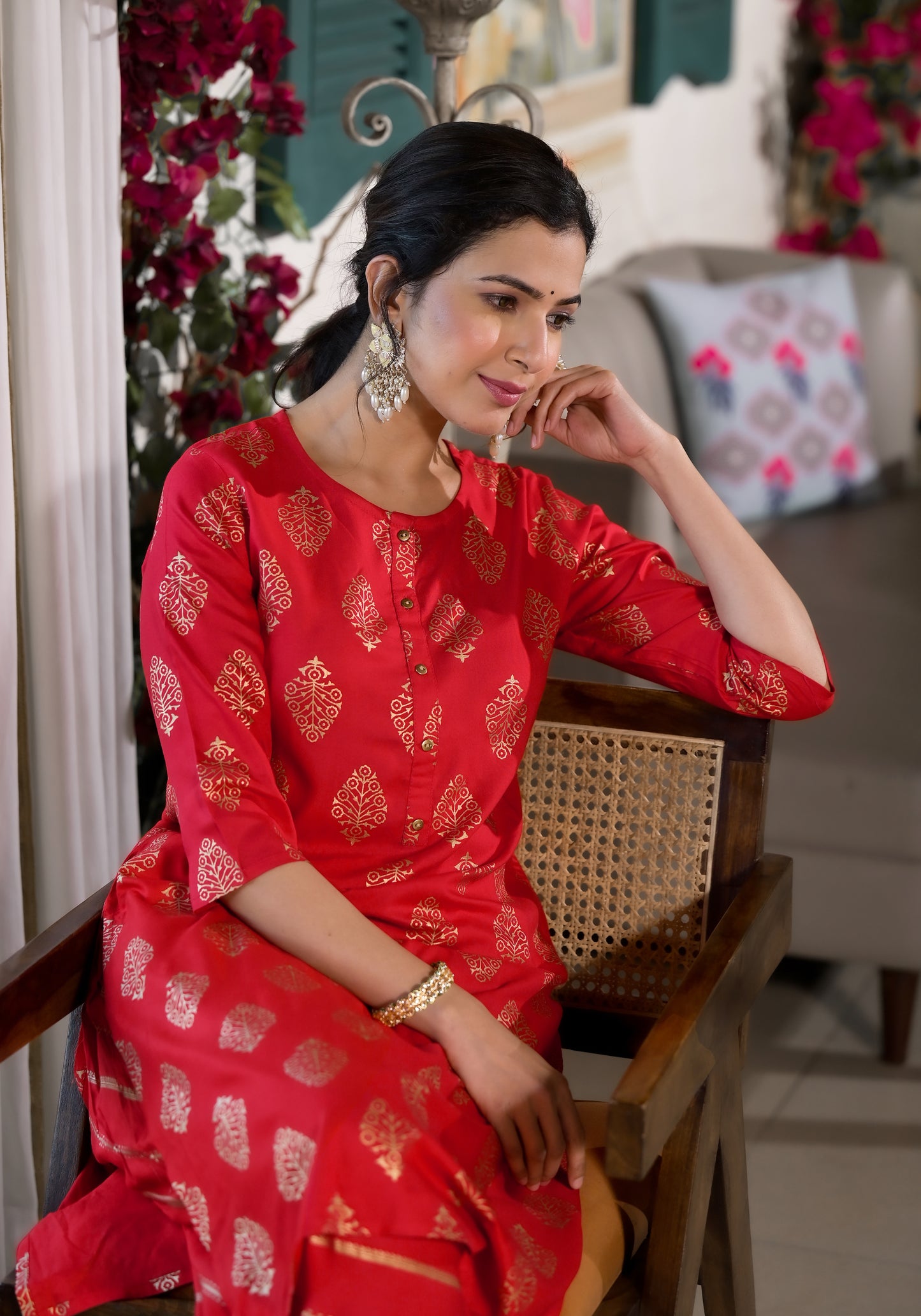 Elegant Rayon Foil Print Kurti with Dhoti Pant