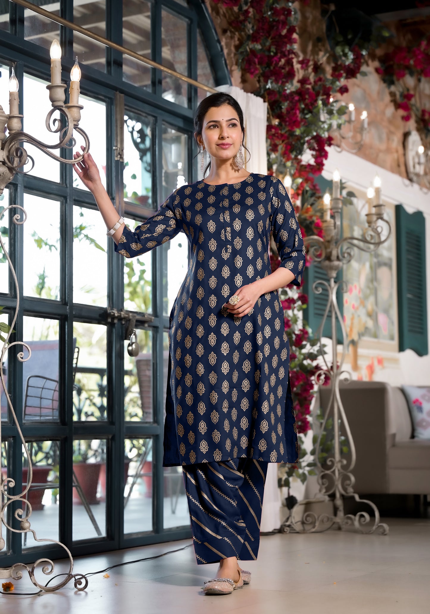 Elegant Rayon Foil Print Kurti with Dhoti Pant