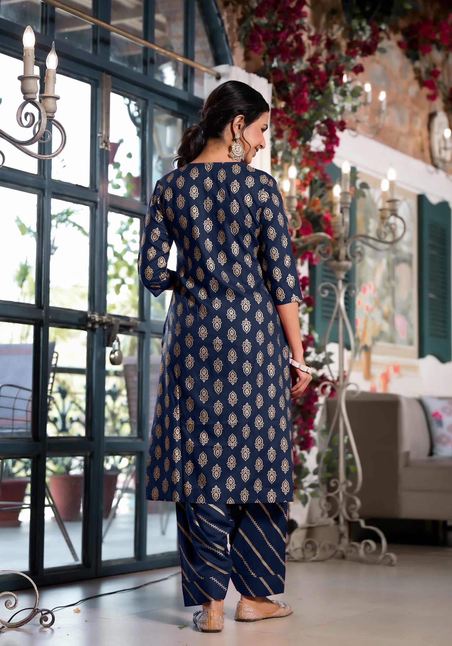 Elegant Rayon Foil Print Kurti with Dhoti Pant