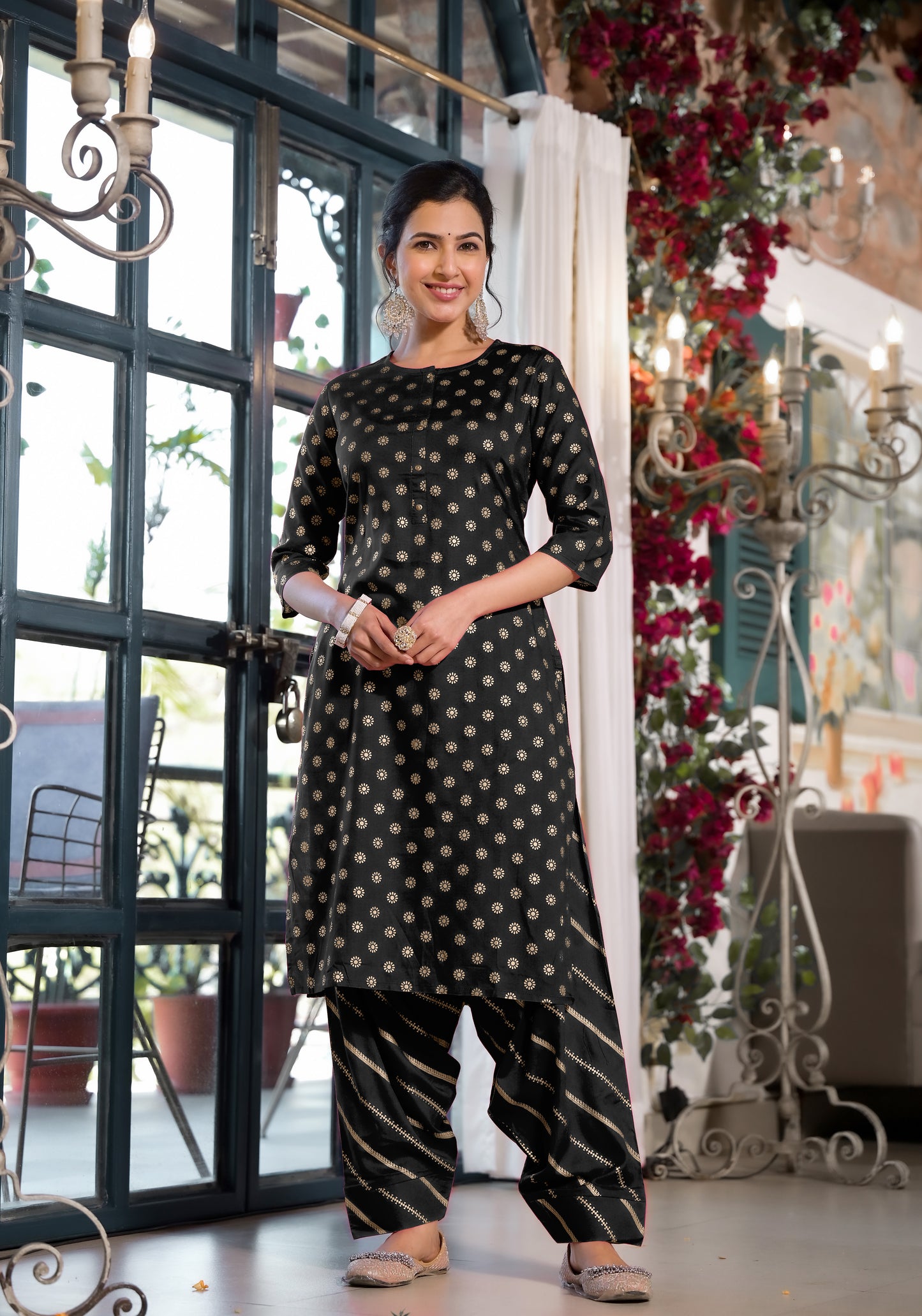 Elegant Rayon Foil Print Kurti with Dhoti Pant