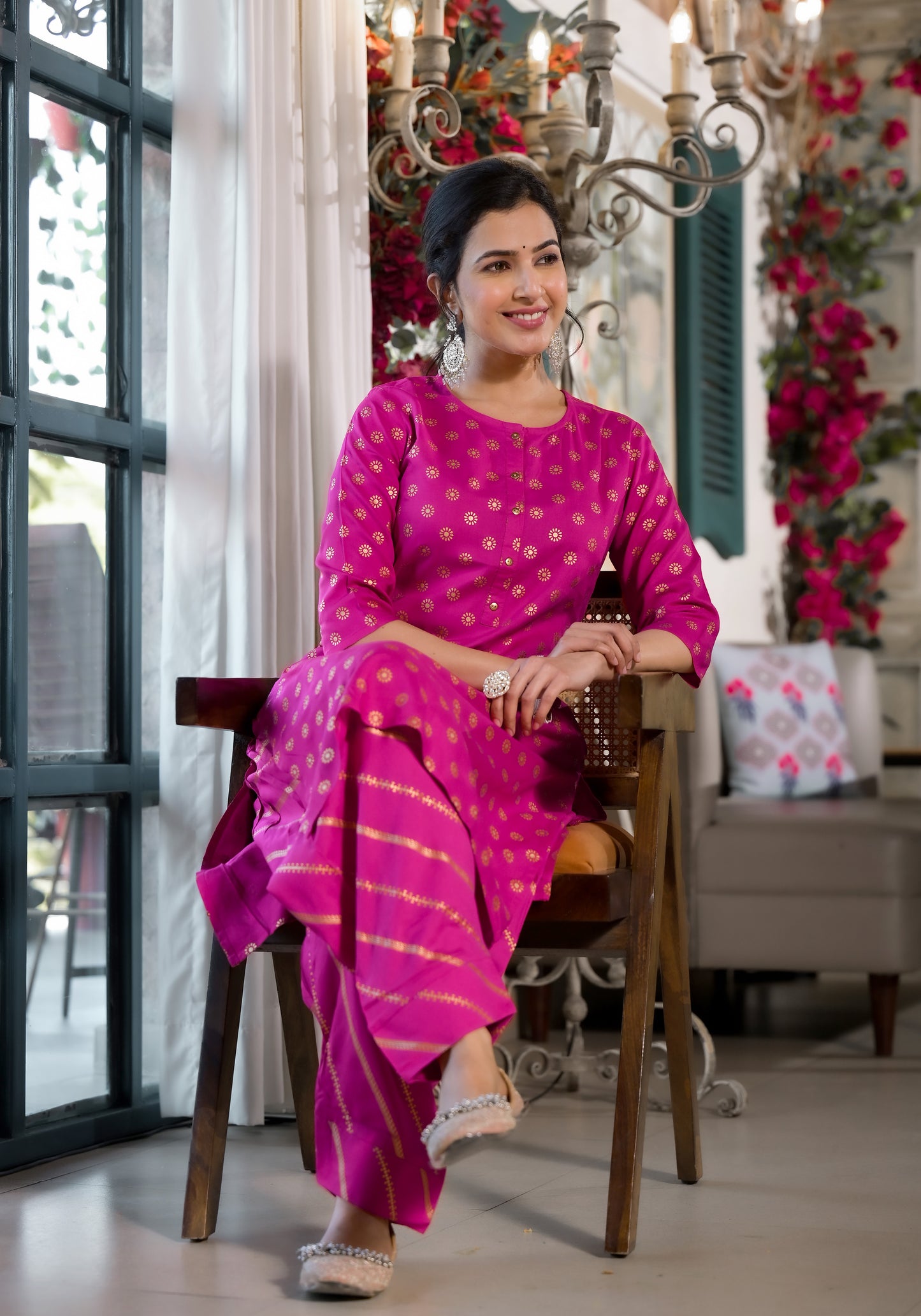 Elegant Rayon Foil Print Kurti with Dhoti Pant