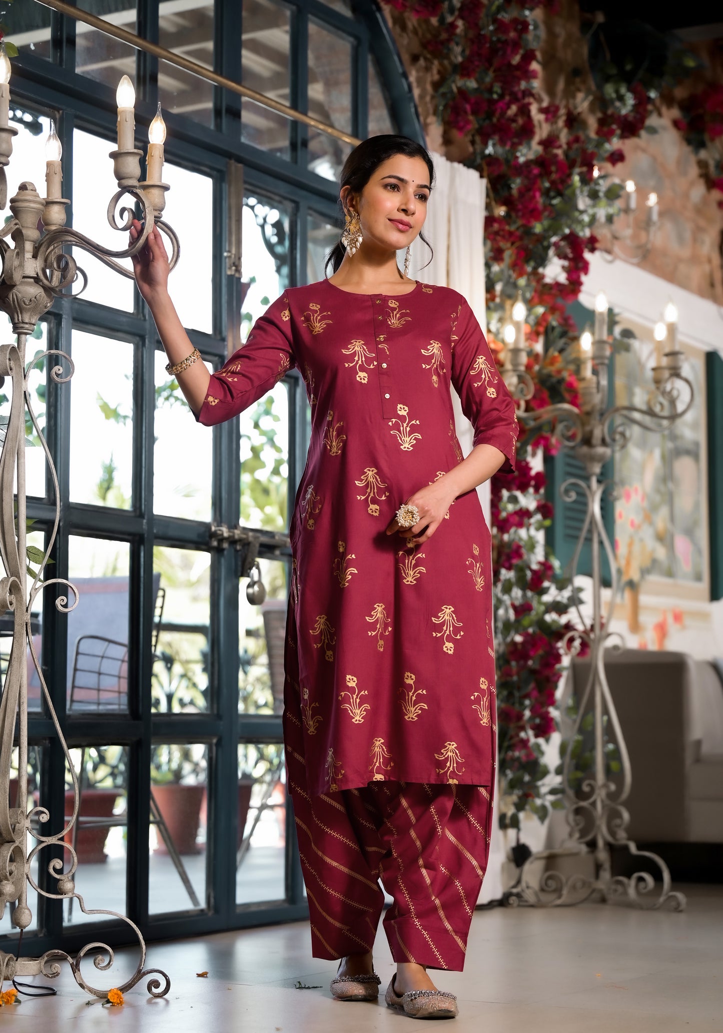 Elegant Rayon Foil Print Kurti with Dhoti Pant