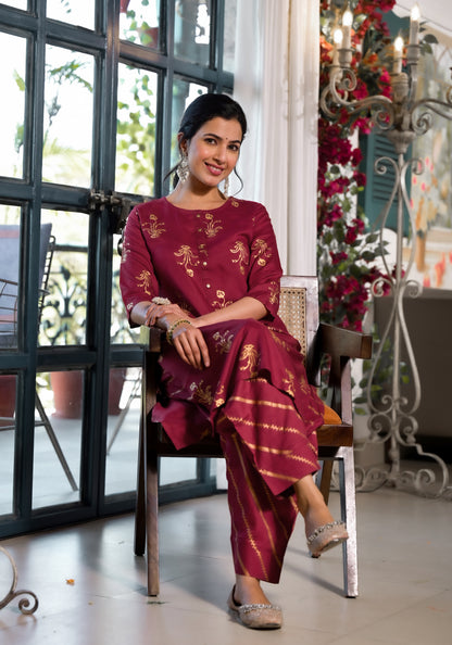 Elegant Rayon Foil Print Kurti with Dhoti Pant